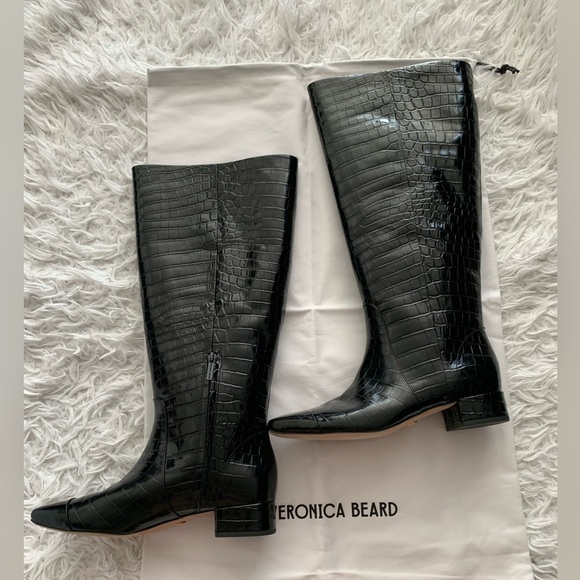 Veronica Beard Cecile Croc-Embossed Tall Boot | Wide-Calf black NWT - Picture 7 of 11